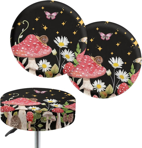 Kuiaobaty Round Chair Cover Pack of 2 pcs Bar Stool Cover Elastic Comfy Round Seat Cover Vanity Chairs Cover Slipcover for Home Office Bar Decor 1...