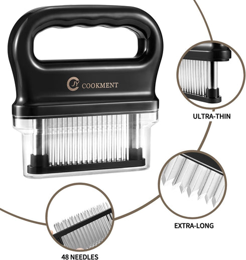 JY COOKMENT Meat Tenderizer with 48 Stainless Steel Ultra Sharp Needle Blades, Kitchen Cooking Tool Best for Tenderizing, BBQ, Marinade...