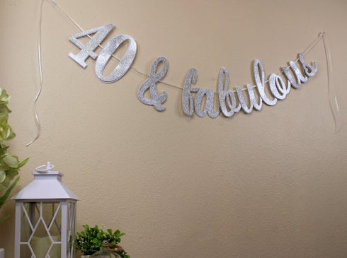 All About Details 40 & Fabulous Cursive Banner, 1set, 40th Birthday Banner (Silver)...