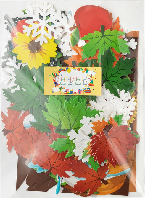 MALLMALL6 198Pcs Classroom Tree Bulletin Board Decor Seasonal Tree Summer Autumn Winter Spring Cutouts Border Set Four Seasons Chalkboard Wall Dec...