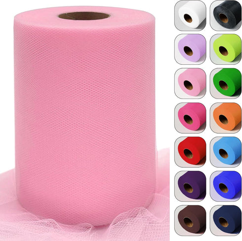 Pink Tulle Fabric Roll 6 Inch by 100 Yards (300 feet) Sheer Netting Spool for Tutu Skirt Gift Wrapping Wedding Valentine's Day Baby Shower Party D...