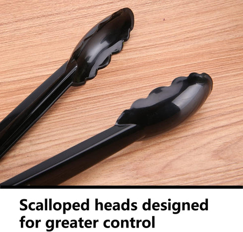 24 Pieces Plastic Salad Tongs, Black Kitchen Serving Tongs, 9 Inch Disposable Utensils Set, Heavy Duty Scalloped, Perfect for Buffets and BBQ, Foo...