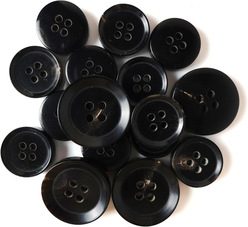 Buffalo Horn Suit Buttons 16pc Set has 4 Buttons measuring 20mm (3/4 Inch) for Jacket Front, 12 Buttons measuring 15mm (5/8 Inch) for Jacket Sleev...