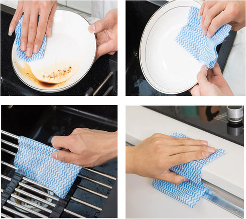 Disposable Cleaning Cloth Washing Cloth for Kitchen, Multi-use Dish Towels, Disposable Dish Cloths, Cleaning Rags,50 Count, Blue...