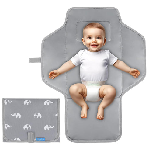 Portable Changing Pad Travel - Waterproof Compact Diaper Changing Mat with Built-in Pillow - Lightweight & Foldable Changing Station(Cute Elephant...
