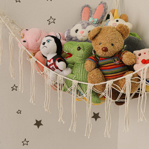 Boho Stuffed Animals Net or Hammock Large,55 inch Toy Hammock Macrame Stuff Animal Storage Corner Hanging Net Holder,Mesh Hammock Plush Toy Organi...