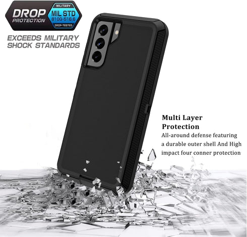 MMY Case for Samsung Galaxy S21 FE Case + Tempered Glass Screen Protector Heavy Duty Shockproof Drop Dust Proof 3 in 1 Defender Black...
