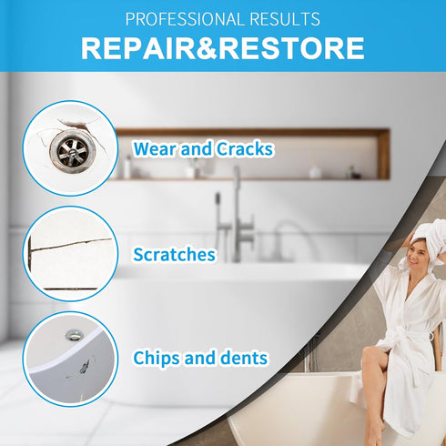 Fiberglass Tub Repair Kit,200g 7oz Porcelain Sink,Fiberglass Shower and Acrylic Bathtub Repair Kit White,Porcelain Repair Kit White,Quick to Fix C...