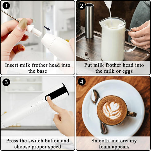 Double Whisk Milk Frother Handheld USB-C Rechargeable Electric Drink Mixer White,3 Speeds Adjustable Coffee Foamer Drink Whisk for Lattes, Matcha,...