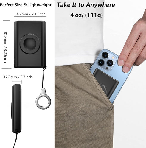 Mini Portable Apple Watch and Phone Charger, Compact & Lightweight, 3000mAh Wireless Magnetic Power Bank for iPhone 15/14/13/12/iWatch Ultra 2/Ser...