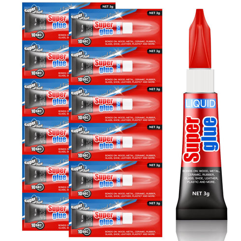 Super Glue, 12-Pack Single-Use Tubes 3 Gram Each, Super Fast, Liquid & Strong Adhesive Superglue, Glue for Hard Plastics, DIY Craft, Ceramics, Fra...