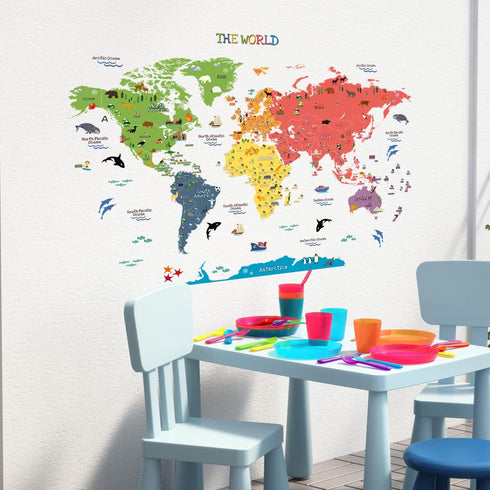 HomeEvolution Kids Educational Removable World Map Peel and Stick Large Wall Decals Stickers for Children Nursery Bedroom Living Room…...