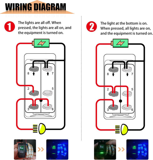 Twidec/Momentary Horn Rocker Toggle Switch SPST 5 Pin 20A 12V 24VDC ON Off Red LED Light Push Button Switch Bar Car with Jumper Wires Set A11625B-...