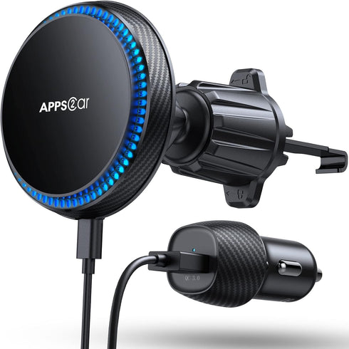 APPS2Car Wireless Car Charger with 15W Fast Charging for Magsafe Car Vent Mount - Only Compatible with iPhone 15/14/Magsafe Series Phones, Equippe...