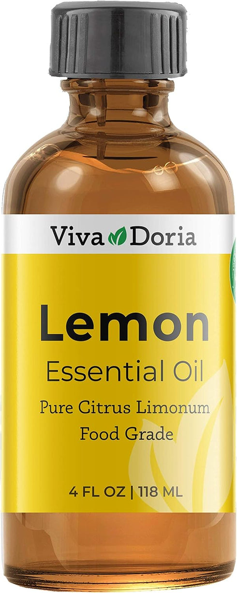 Viva Doria 100% Pure Lemon Essential Oil, Undiluted, Food Grade, Southwest - USA Lemon Oil, 118 mL (4 Fl Oz)...