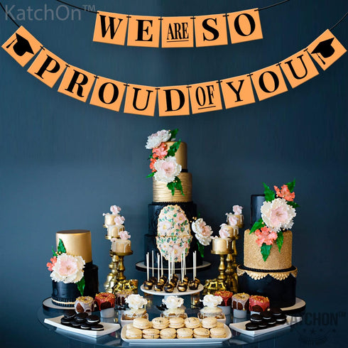KatchOn, We Are So Proud Of You Banner - Big, 14 Feet, No DIY | Congratulations Banner, Black Orange Grad Decorations | Congratulations Decoration...