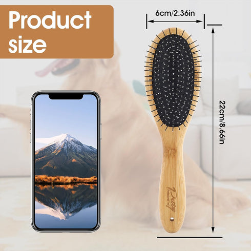 Dog Pin Brush, Airbag Grooming Wooden Comb Pet 20mm Stainless Steel Round Pin Slicker Brush with Bamboo Handle for Removing Shedding Tangles Dead ...