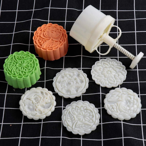 180g 5pcs Cookie Stamps Thickness Adjustable Moon Cake Mold Set, Cookie Press DIY Decoration Hand Press Cutter Cake Dessert Mold...