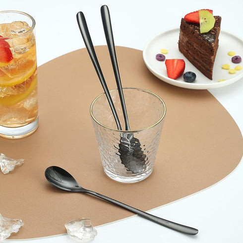 Black Long Handle Iced Tea Spoon Set of 12 Pieces, Titanium Plating Black Stainless Steel Teaspoons, Stirring Bar Spoon, Coffee Spoon, Ice Cream S...