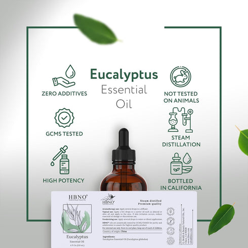 HBNO® California Bottled Eucalyptus Essential Oil for Diffuser 4 fl oz (120ml) - Natural Eucalyptus Oil - Perfect Eucalyptus Oil Essential Oil for...