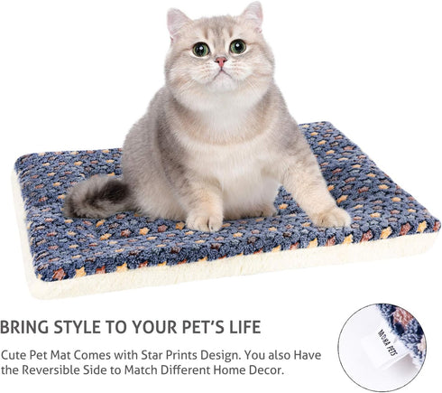Mora Pets Cat Bed Dog Crate Pad Ultra Soft Pet Bed with Cute Star Print Washable Crate Mat for Small Dogs and Indoor Cats Reversible Fleece Kennel...