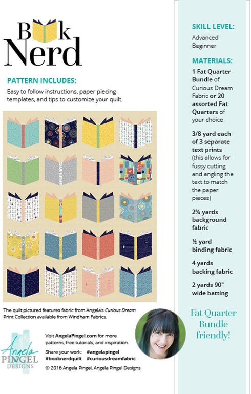 Designs- Book Nerd Quilt Pattern, Finished Size 54" x 66"...