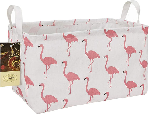 HUNRUNG Rectangle Storage Basket Cute Canvas Organizer Bin for Pet/Children Toys, Books, Clothes Perfect for Rooms/Playroom(Rectangle Flamingo)...