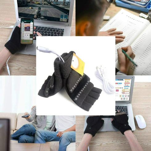 Women's & Men's USB Heated Gloves Mitten Winter Hands Warm Laptop Gloves, Knitting Hands Full & Half Heated Fingerless Heating Warmer Washable Des...
