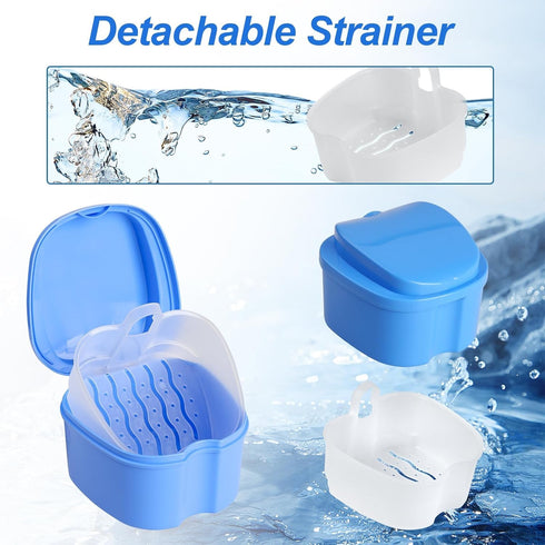 2 Pack Denture Case, Denture Cup Retainer Cleaner Case Denture Cups for Soaking Dentures False Teeth Container Portable Retainer Case with Srainer...