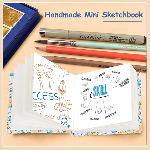 2PCS Mini Watercolor Sketchbook, 2.4x2.4 Inch Portable Square Fabric Cover Small Watercolor Sketchbook 20 Sheets 300g Watercolor Textured Drawing ...