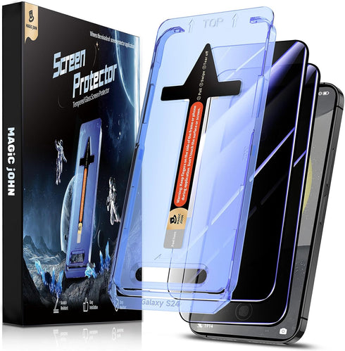 MAGIC JOHN 2 Pack for Samsung Galaxy S24 Privacy Glass Screen Protector inch, Anti-spy Tempered Glass Film, Auto Dust-Elimination Installation, Bu...