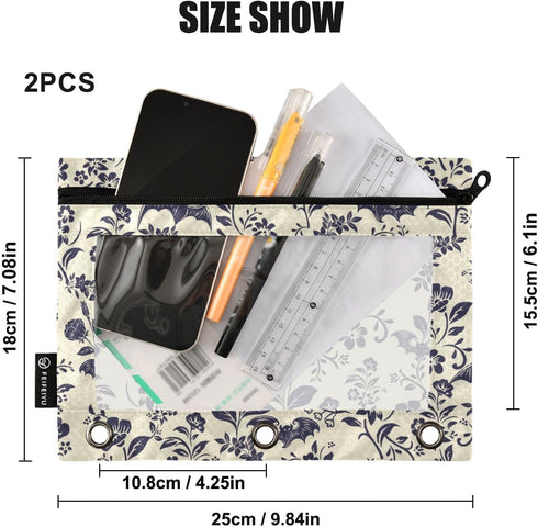 CBBYY Goth Bat Pencil Pouches for 3 Ring Binder,2 Pack 3 Ring Binder Pencil Case With Zipper Reinforced Grommets,Pencil Bags for Office Organizers...