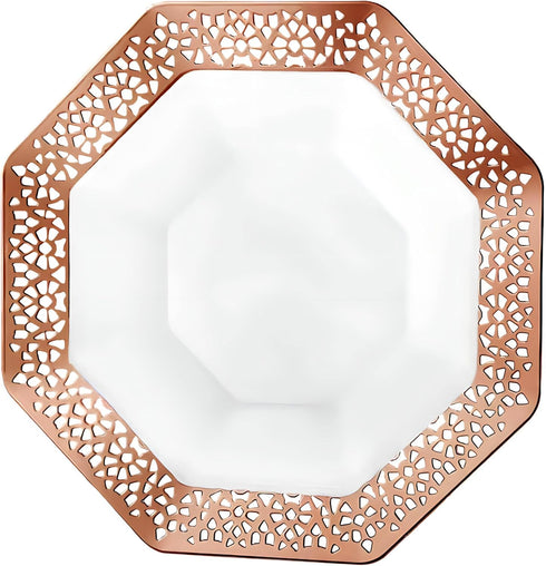Lacetagon Rose Gold Premium Plastic Octagonal Dessert Bowl - 5 oz. (Packs of 10) - Perfect for Parties, Weddings, and Events...
