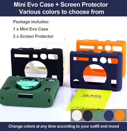 Pocoukate Protective Case for Instax Mini EVO, Soft Silicone Cover Bag with Screen Protector for Fujifilm Instax Mini EVO Instant Camera - Light-G...