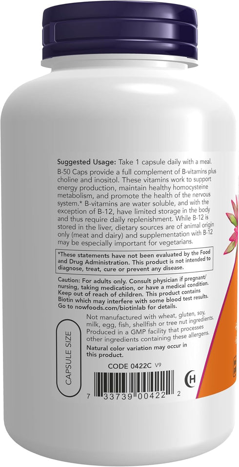 NOW Supplements, Vitamin B-50 mg, Energy Production*, Nervous System Health*, 250 Veg Capsules...