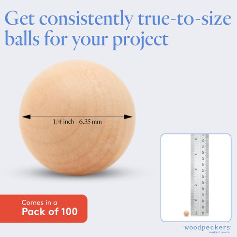 1/4 Inch Small Wood Balls, Pack of 100 Wooden Balls for Crafts and DIY Project, Hardwood Birch Wood Balls, by Woodpeckers...
