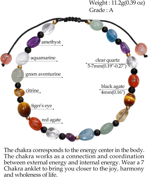 Jewever 7 Chakra Crystals and Stones Anklet Irregular Tumbled Gems Beaded Ankle Bracelets for Women Spiritual Energy Meditation Yoga Healing Jewel...