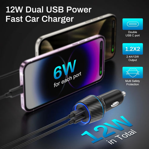 Car Charger for iPhone 3Pack Dual Port USB C Cigarette Lighter Adapter 2.4A Boxeroo USBA Car Plug Charger for iPhone 15 14 13 12 11 Pro Max 10 SE ...