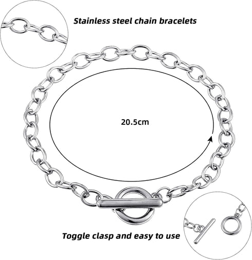 Hicarer 45 Pieces Bracelet Chains with OT Toggle Clasp Stainless Steel Bracelet Link Chains DIY Jewelry Making Supplies for Women Jewelry Crafts(S...