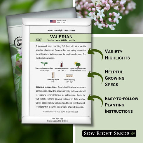 Sow Right Seeds - Valerian Seeds for Planting - Non-GMO Heirloom Packet with Instructions to Plant an Outdoor Herb Garden - Fragrant with Medicina...
