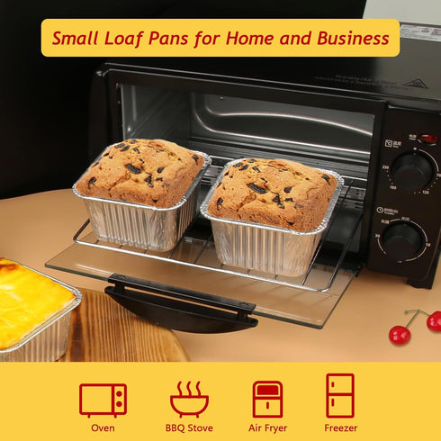 LNYZQUS 1 LB Foil Small Cake Pans 50pcs, Disposable Bread Loaf Pans Mini Baking Tins for Homemade Bread,Square Aluminum Loaf Baking Pans Individua...