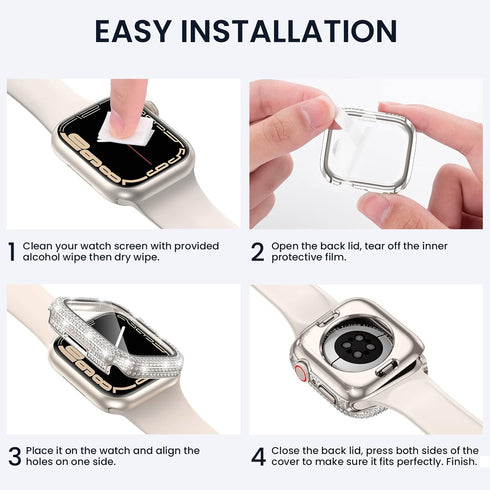 Tensea [2 in 1 for Waterproof Apple Watch Screen Protector Case Series 9 8 7 45mm Accessories, iWatch Hard Diamond Front & Back Bumper Case with T...