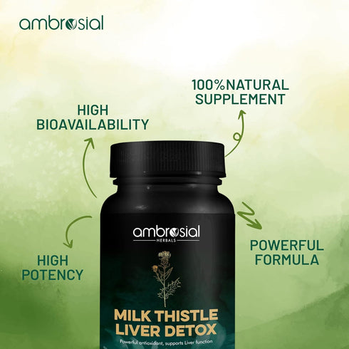 AMBROSIAL Milk Thistle Liver Detox with Dandelion Root & Other Natural Herbs | High Strength Herbal Antioxidant | Liver Cleanse & Detox Supplement...