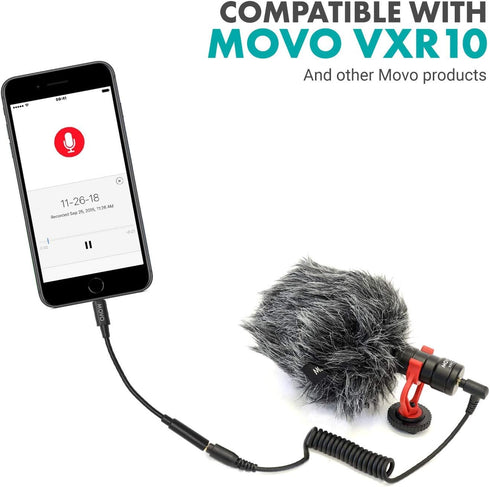 Movo IMA-1 Female 3.5mm TRRS Microphone Adapter Cable to Lightning Connector Dongle Compatible with Apple iPhone, iPad Smartphones and Tablets - O...