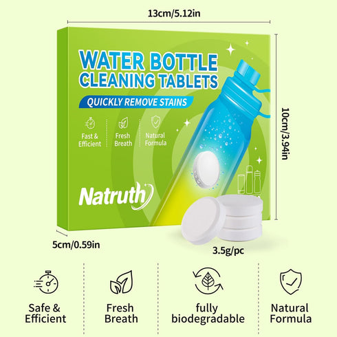 NATRUTH Water Bottle Cleaning Tablets 40 Tablets Effectively Removes Tough Stains and Odors Bottle Clean Tablet Individually Packed for All Stainl...