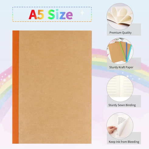 EOOUT 20 Pack A5 Kraft Notebooks, Lined Journal Bulk with Rainbow Spine, 10 Colors, 60 Pages Soft Cover Composition Notebooks for Women Girls Kids...