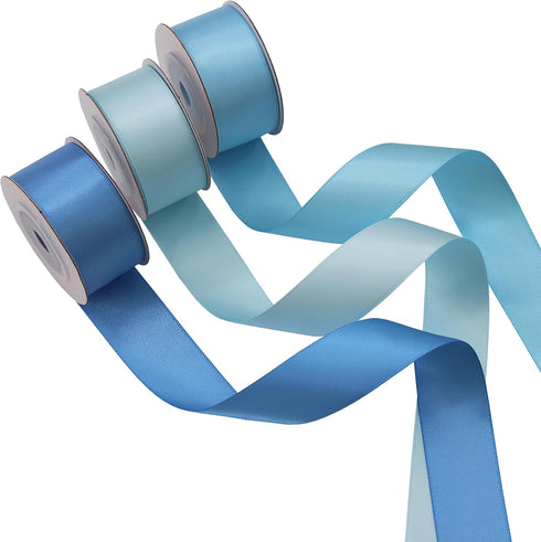 Double Face Blue Satin Ribbon for Gift Wrapping Wedding Gift Ribbon Baby Shower Boy 6 Colors Satin Ribbon 1" X 5 Yard Each Total 30 Yds Per Packag...