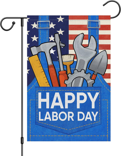 Louise Maelys Happy Labor Day Garden Flag 12x18 Double Sided Vertical, Burlap Small USA Garden Yard House Flags Banner Outdoor Outside Labor Day D...