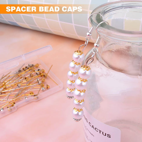 2400pcs Filigree Flower Beads Caps Metal Spacer Beads Caps Hollow Cone End Caps Jewelry Making Accessories for DIY Bracelet Earring Necklace Craft...