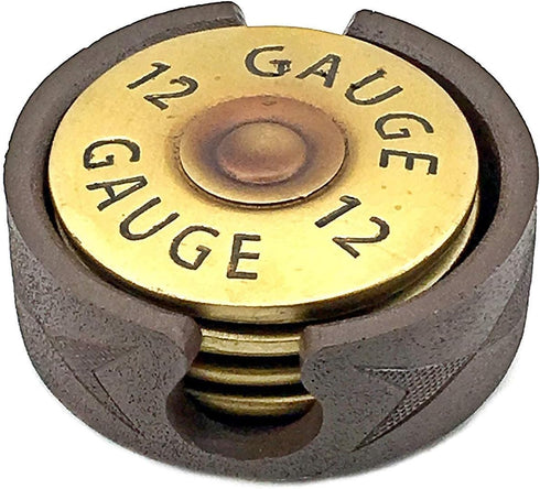 Bellaa Shotgun Shell Coasters 12 Gauge Set of 4 + 1 Pcs Holder Included, Buckshot Gun Solid Strong Heavy Duty Man Cave Bullet Rustic Decor Dining ...